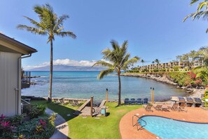 Wake up to breathtaking ocean views just steps from your door. Relax by the pool, lounge under swaying palms, or stroll to the beach for a swim or snorkel. This Maui getaway offers the perfect blend of tropical beauty and seaside tranquility. - Snorkel with sea turtles! Ocean Front & Pool! (Lahaina)
