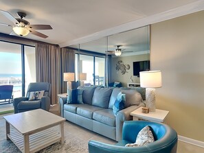 Condo, Multiple Beds, Patio, Ocean View (#104A) | Living area | Flat-screen TV - Summer House on Romar Beach #104a (Orange Beach)