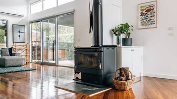 Smart TV, fireplace, DVD player, ping pong