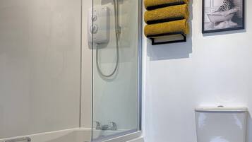 Hair dryer, towels, toilet paper