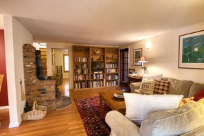 Téléviseur, foyer, livres, sélection de films