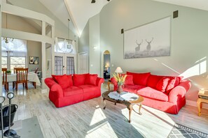 TV, fireplace, foosball - Hot Tub, Sauna & Game Room: Spacious Poconos Gem! (Pocono Lake)