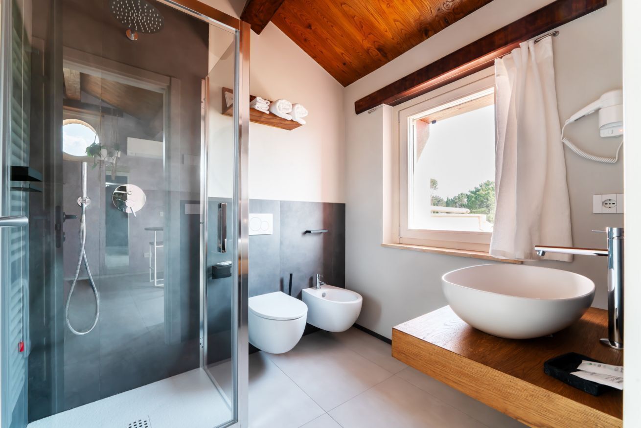 Regadera, secadora de cabello, bidet, toallas 