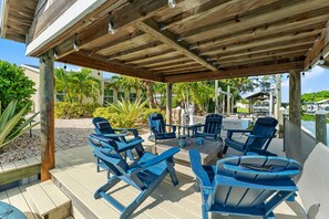 Terrace/patio - Luxury Waterfront Oasis w/ Saltwater Pool, Boat Dock & Fire Pit! 🌊 (Cocoa Beach)