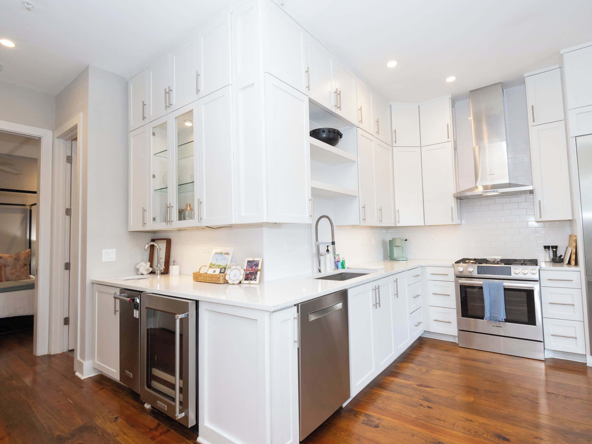 Microwave, coffee/tea maker, toaster, cookware/dishes/utensils