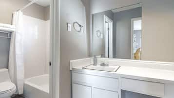 Eco-friendly toiletries, hair dryer, towels, soap