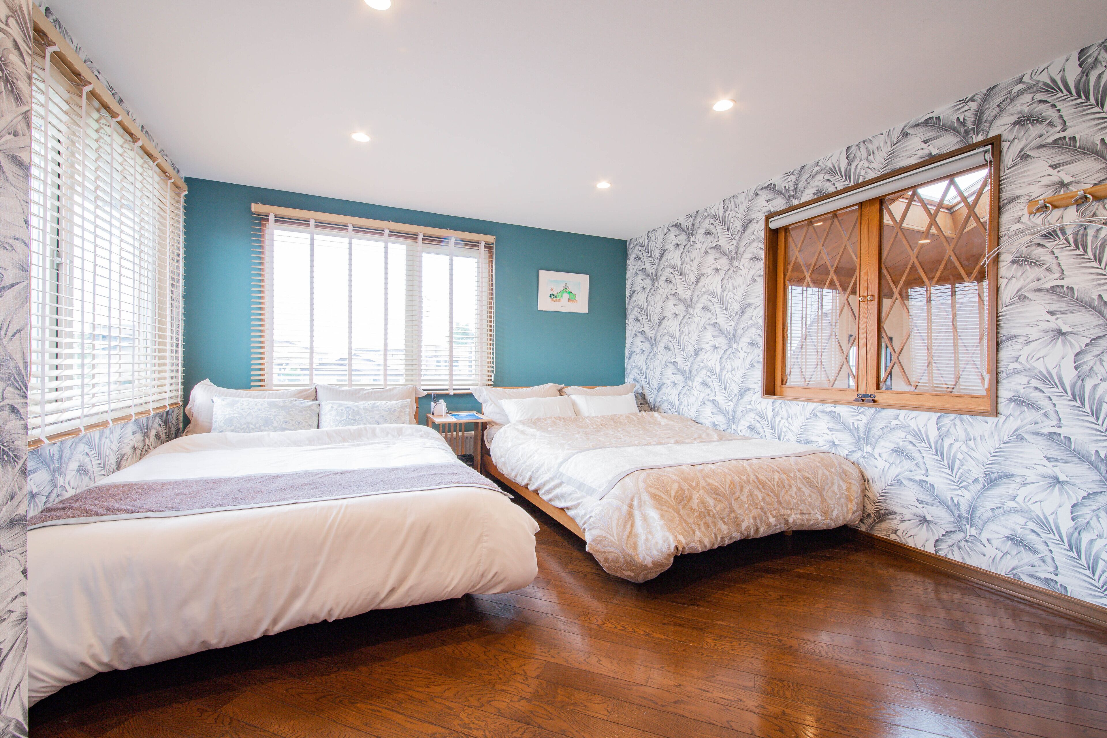 4 bedrooms, desk, blackout drapes, iron/ironing board