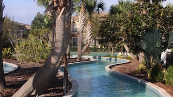 Outdoor pool, pool umbrellas, pool loungers