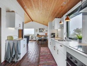 Fridge, oven, high chair, cookware/dishes/utensils