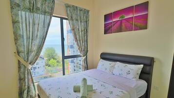 Individually decorated, individually furnished, desk, blackout curtains