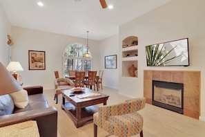 TV, fireplace, DVD player, offices