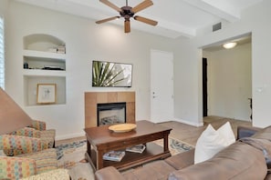TV, fireplace, DVD player, offices