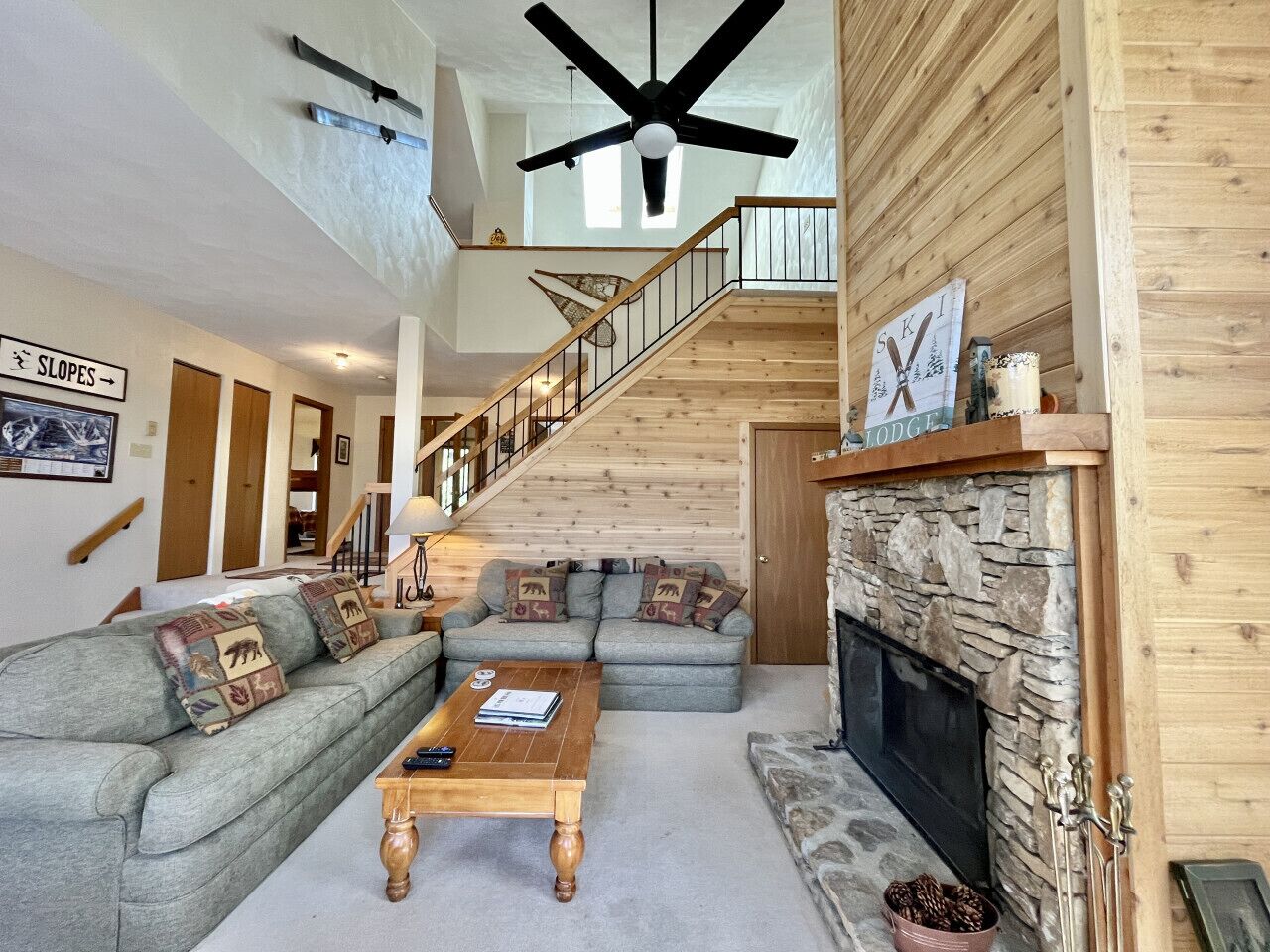 TV connectée, cheminée, lecteur de DVD, baby-foot