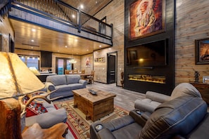 Smart TV, chimenea, videojuegos y reproductor de DVD 