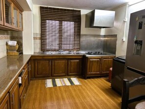 Frigorífico, horno, placa de cocina y hervidor eléctrico