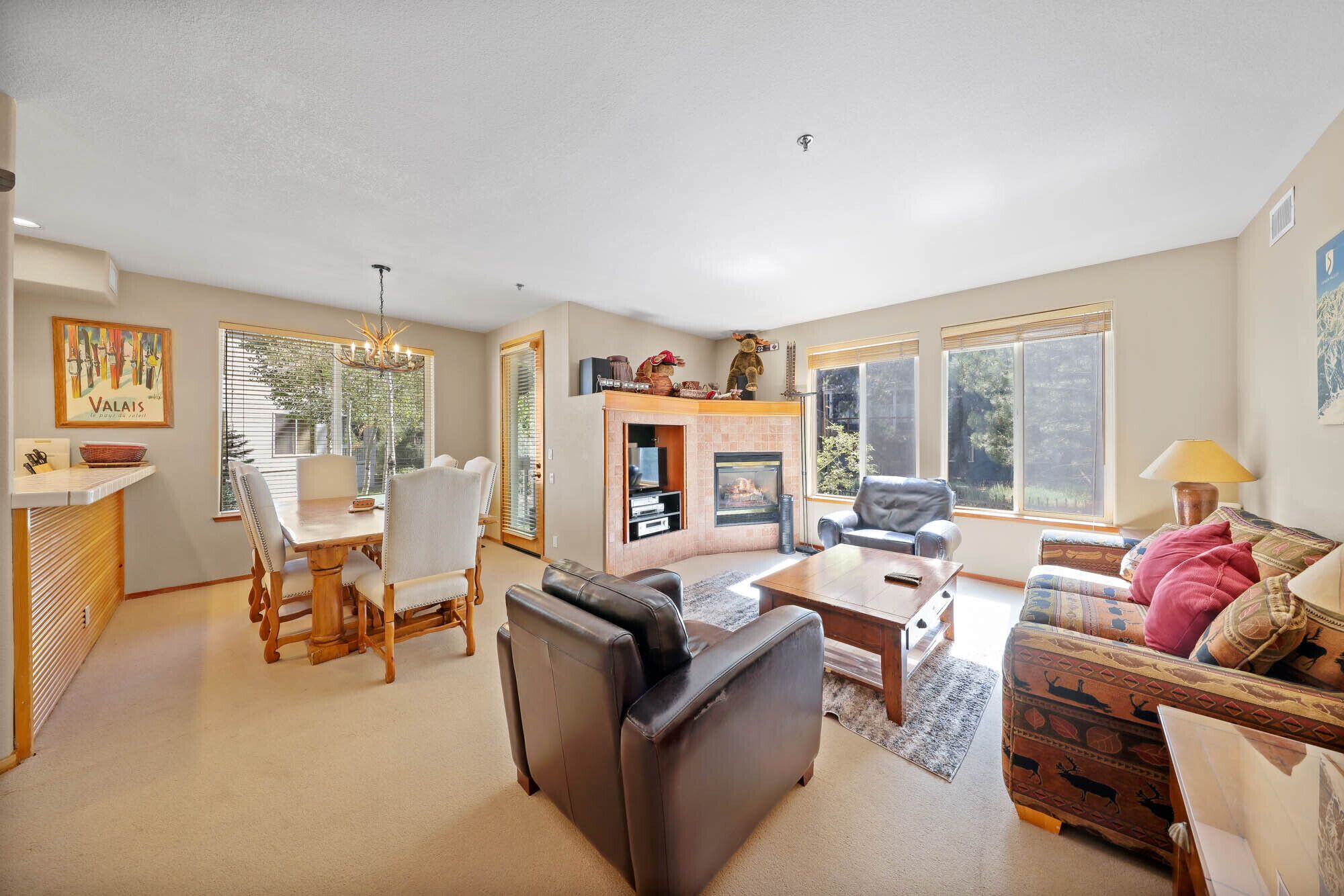 Téléviseur, foyer, lecteur de DVD, table de ping-pong