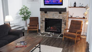 TV, fireplace, video games, stereo