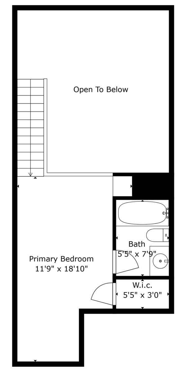 Plano de planta de una habitación con un dormitorio principal de 3,58 metros por 5,72 metros, un área de baño de 1,65 metros por 2,31 metros, y un aseo de 1,65 metros por 0,91 metros.