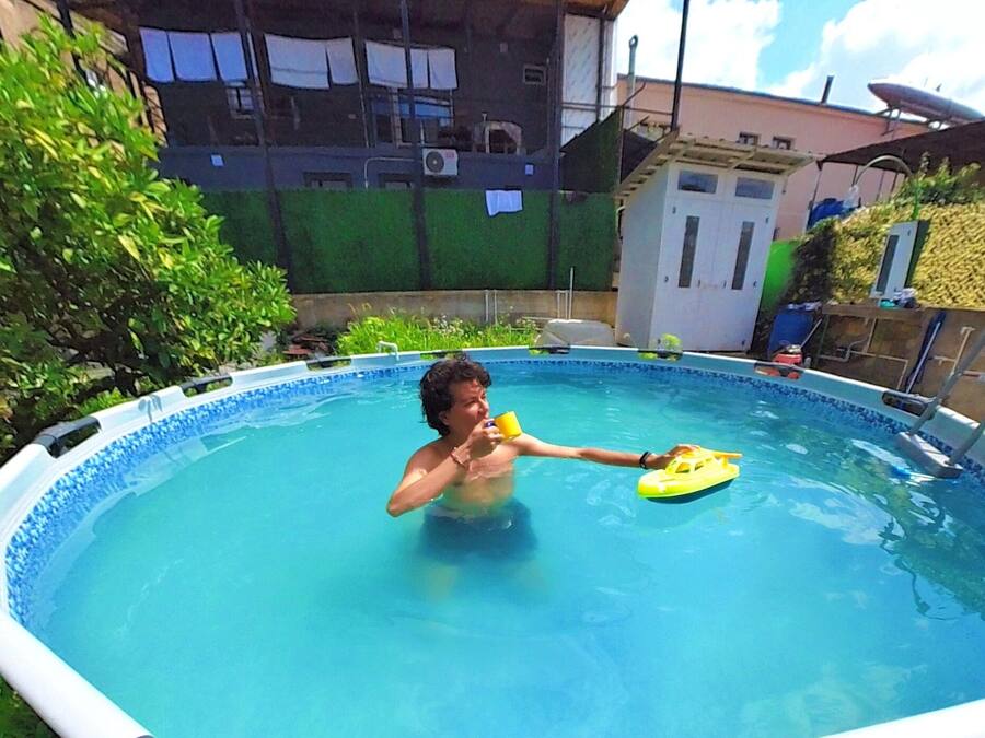 Desk, laptop workspace, blackout drapes, soundproofing