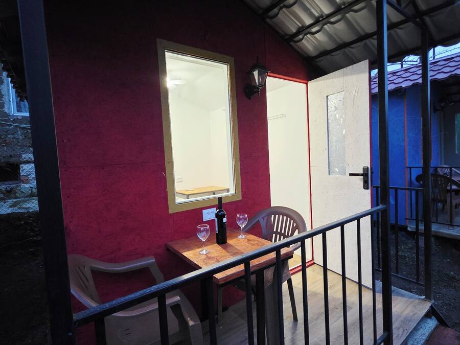 Desk, laptop workspace, blackout curtains, soundproofing