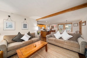 Smart TV, fireplace, DVD player, books