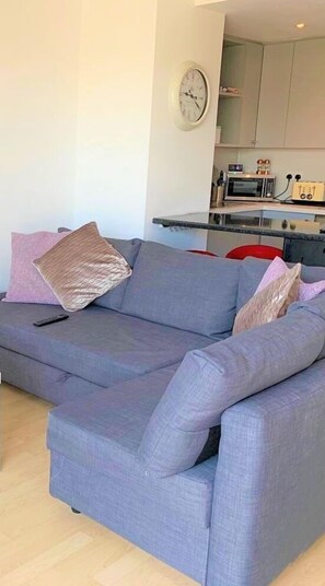 City Apartment | Living area | 45-inch flat-screen TV with digital channels