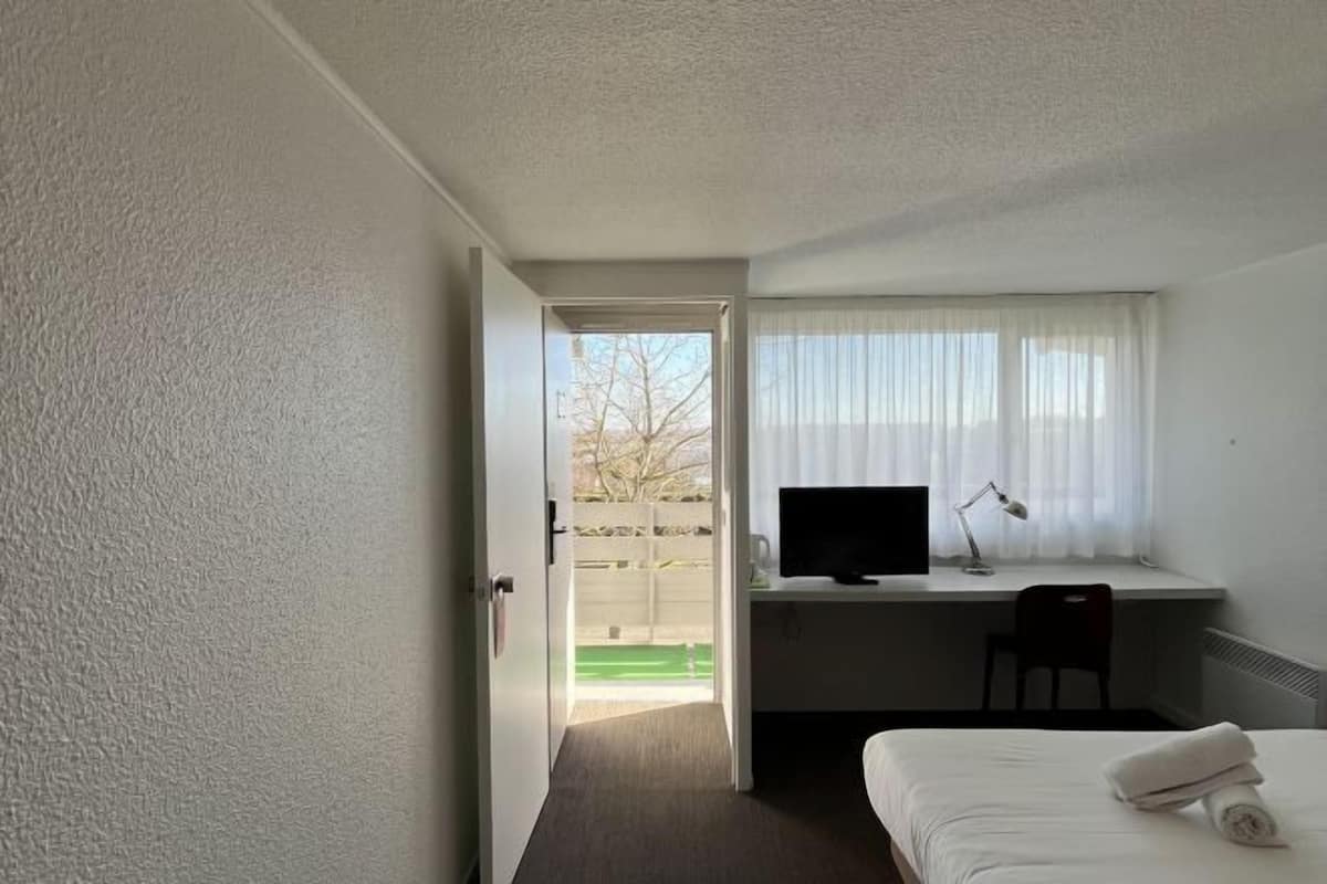 1 bedroom, desk, laptop workspace, iron/ironing board