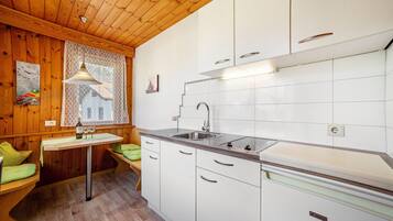 Fridge, stovetop, coffee/tea maker, electric kettle