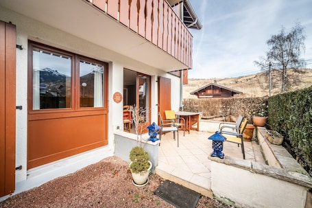 Terrace/patio. Holiday Apartment "Bernex - 3 Personnes" with Mountain View & Private Terrace