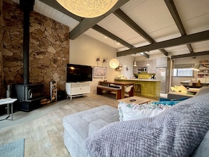 TV, fireplace