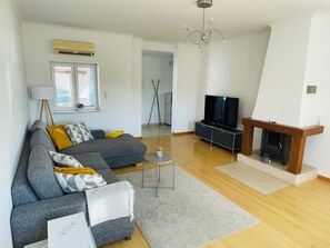 Fernseher, Kamin, Tischtennisplatte, Stereoanlage