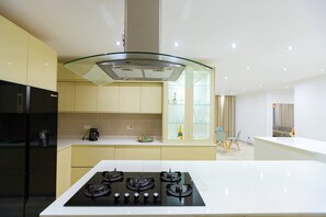 Fridge, microwave, stovetop, dishwasher