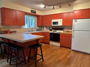 Frigorífico, microondas, horno y placa de cocina