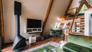 Smart TV, fireplace, stereo