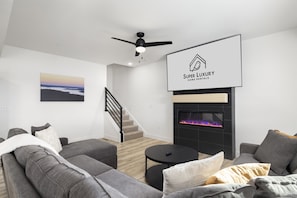 Smart TV, fireplace, table tennis, books