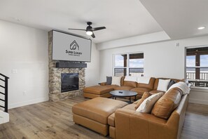 Smart TV, fireplace, table tennis, books
