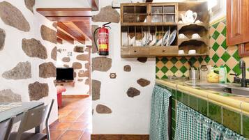 Fridge, microwave, cookware/dishes/utensils