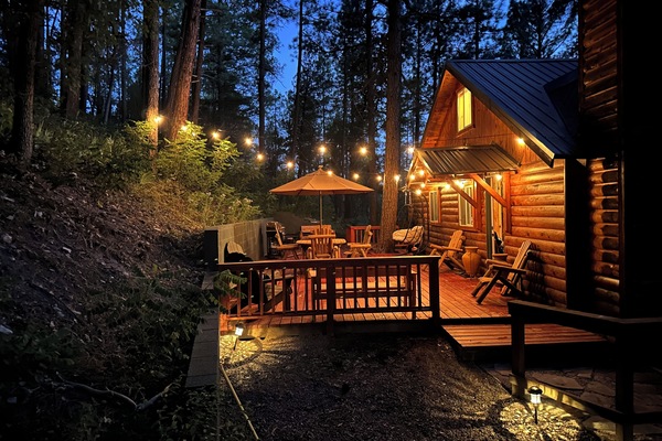 Large, spacious, and private deck with BBQ, games, and outdoor seating.