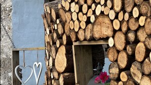 A rustic cabin with a log exterior, a small window with a flower, and heart-shaped decorations. - Wunderschöne, Moderne Ferienwohnung in Österreich mit dem Charme von 1750 (Feistritz im Rosental)