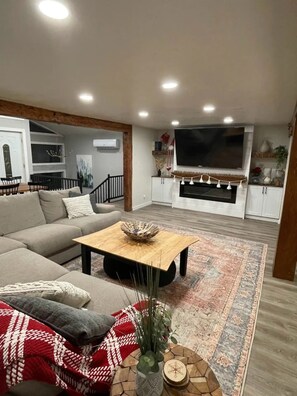 Smart TV, fireplace, table football