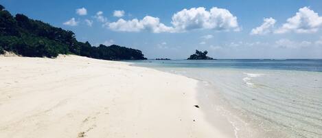 Beach nearby, sun-loungers, beach towels