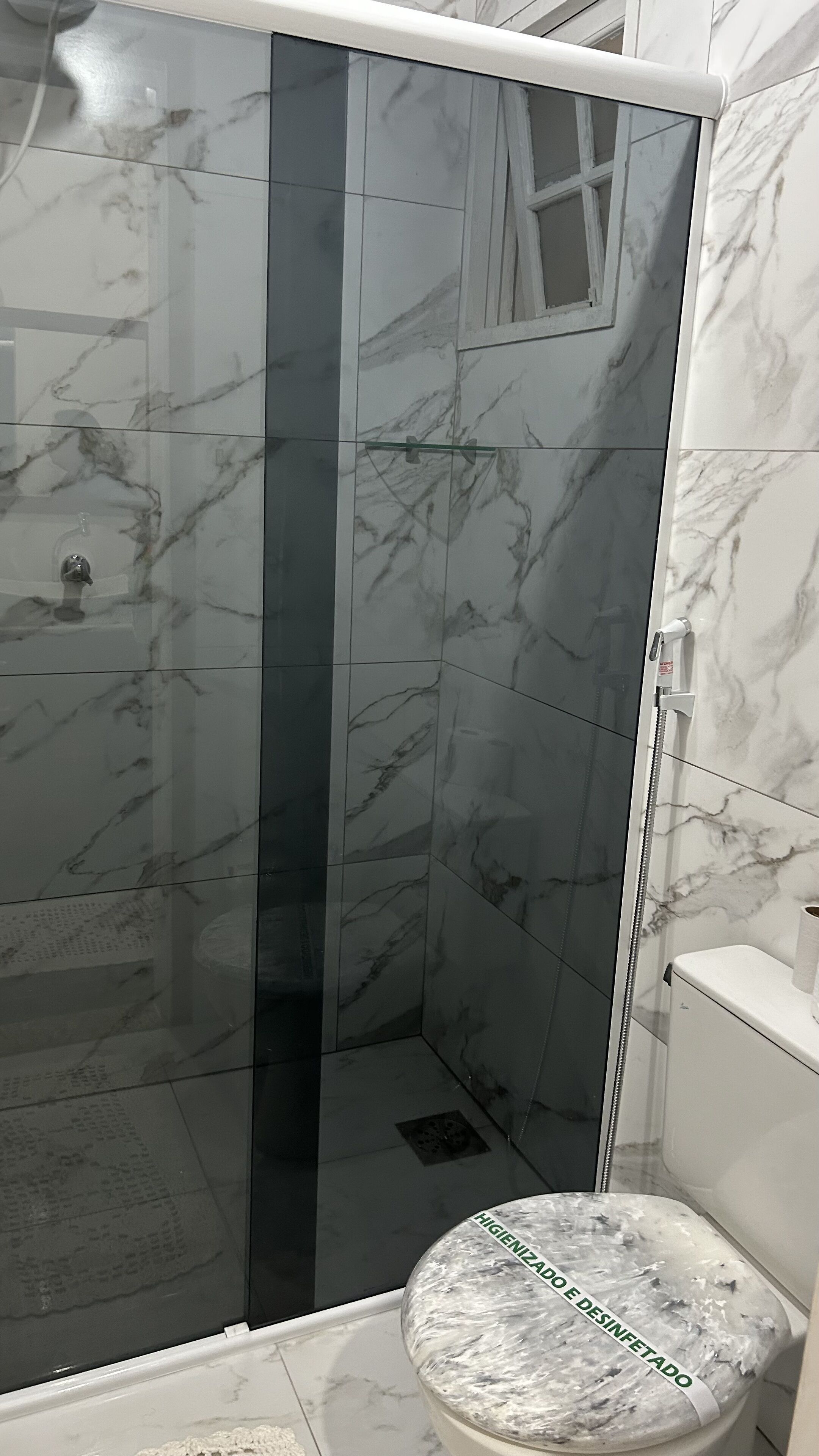 Shower, hair dryer, soap, shampoo