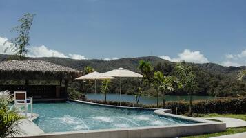 Outdoor pool, sun loungers