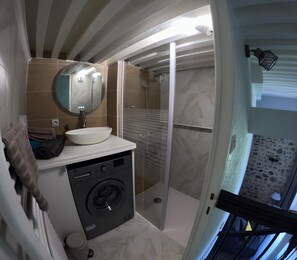 Secadora de cabello, toallas, papel de baño 
