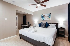 Iron/ironing board, travel crib, free WiFi, bed sheets