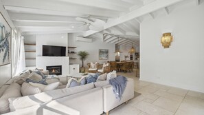 TV, fireplace