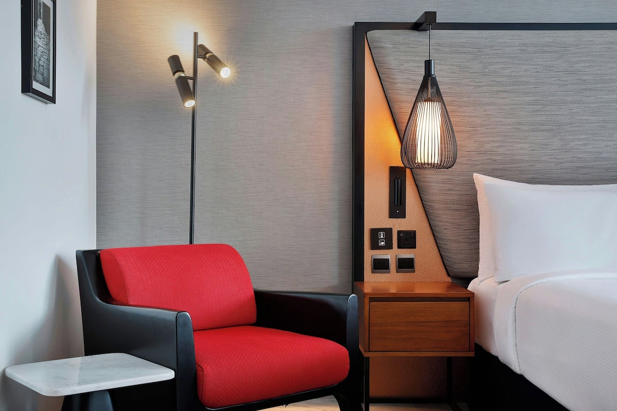 In-room safe, desk, laptop workspace, blackout curtains