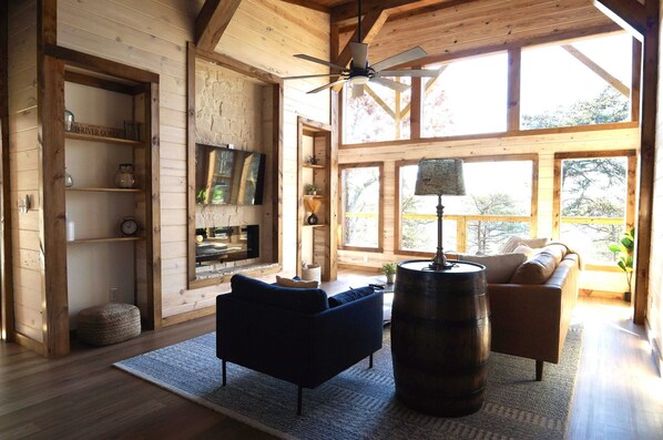 Una televisión, una chimenea