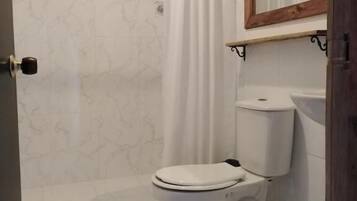 Cabin, 1 Queen Bed, Balcony, Hill View | Bathroom | Shower, towels, soap, shampoo
