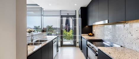 Premium Apartment | Private kitchenette | Full-sized fridge, microwave, oven, dishwasher